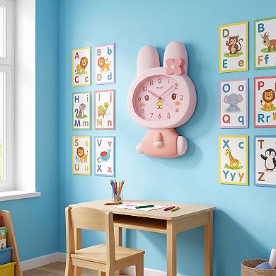 Cute Bunny Wall Clock, 3D Cartoon Rabbit Silent Sweep Clock, Battery Operated 16x11x2.1 inch