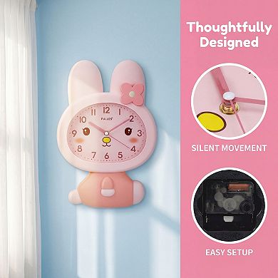 Cute Bunny Wall Clock, 3D Cartoon Rabbit Silent Sweep Clock, Battery Operated 16x11x2.1 inch