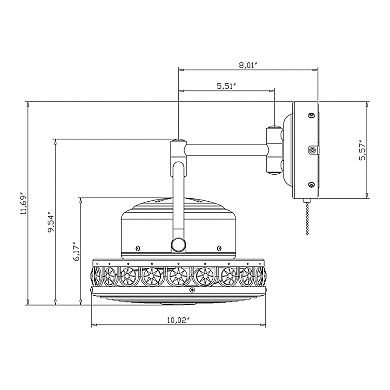 10" Modern 3-Blade Crystal Wall Mount Fan with Pull Chain