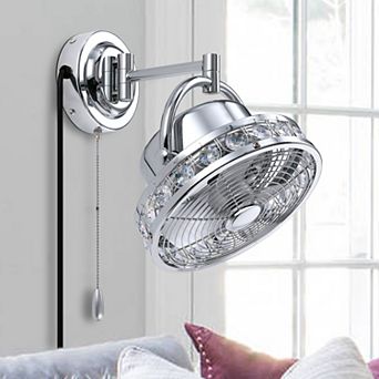 10" Modern 3-Blade Crystal Wall Mount Fan with Pull Chain