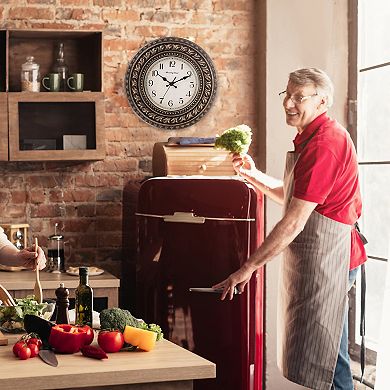 12" Outdoor Wall Clock Waterproof Garden Clock, Double Layer Lace, Battery Operated, Silent Movement