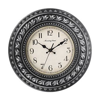 12" Outdoor Wall Clock Waterproof Garden Clock, Double Layer Lace, Battery Operated, Silent Movement