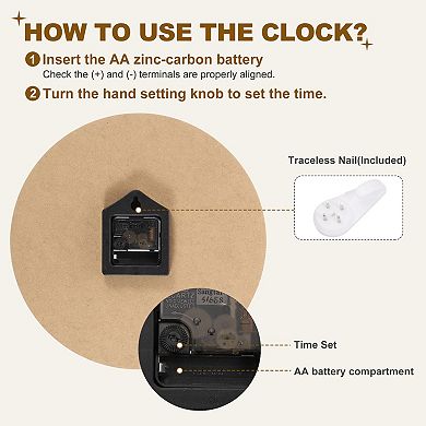 10" Wooden Finish Clock, Battery Operated Easy Install for Living Room Bedroom Decor