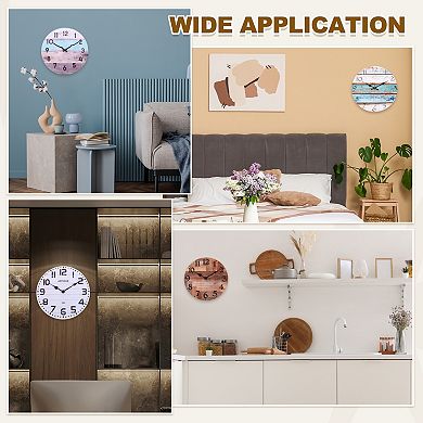 10" Wooden Finish Clock, Battery Operated Easy Install for Living Room Bedroom Decor