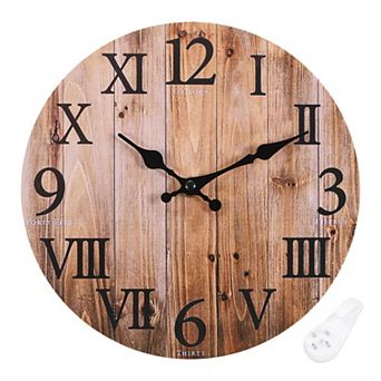 10" Wooden Finish Clock, Battery Operated Easy Install for Living Room Bedroom Decor
