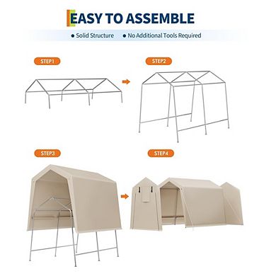 Heavy Duty Portable Carport Shelter with Roll-Up Windows and Removable Sidewalls