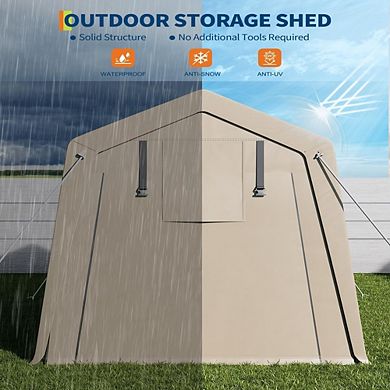 Heavy Duty Portable Carport Shelter with Roll-Up Windows and Removable Sidewalls