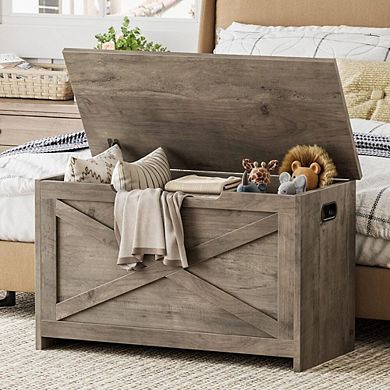 Wooden Storage Bench with Safety Hinge and Multipurpose Seat
