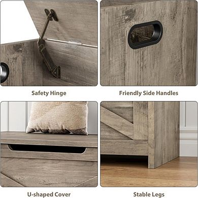 Wooden Storage Bench with Safety Hinge and Multipurpose Seat