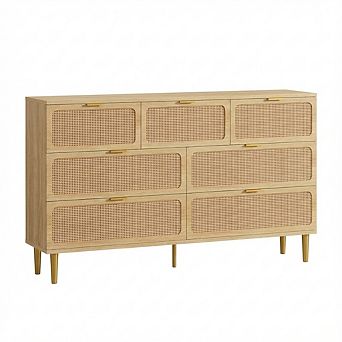 Modern Tall Dresser with Rattan Drawers and Wide Top