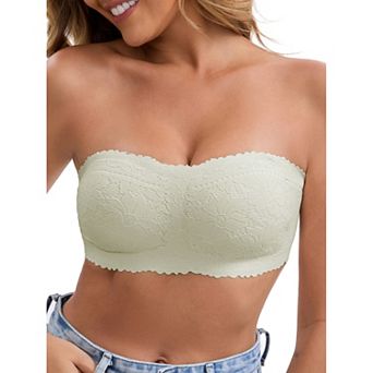 Women's Floral Lace Strapless Wireless Tube Bras Anti-Slip Push Up Lightweight Soft Padded Bandeau
