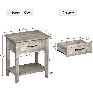 Bedside Table 2 Set with Shelf & Drawer Wooden Side Table, Sofa Side Table for Bedroom, Living Room