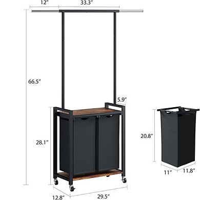 Rolling Laundry Sorter with Lockable Wheels, Hanging Rack and Utility Shelf