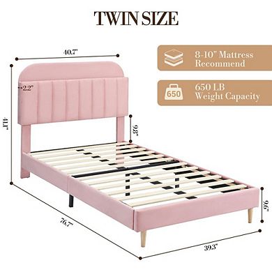 Velvet Upholstered Princess Platform Bed with Storage Bookcase Headboard