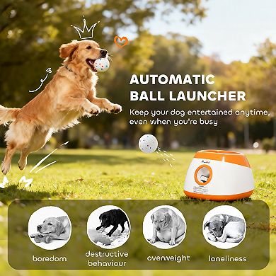PawHut Automatic Dog Ball Launcher, Dog Ball Thrower, 26-80 FT Distance