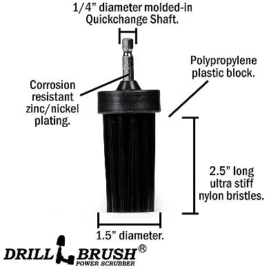 1in Black Brush - Ultra Stiff Stiffness - Long Bristles - Grill & Industrial Spot Cleaning