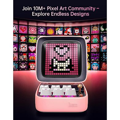 Ditoo Retro Pixel Art Game Bluetooth Speaker 16X16 LED App Controlled Front Screen (Pink)