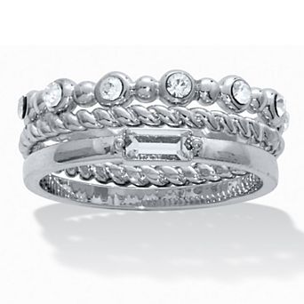 PalmBeach Jewelry 3 pc Platinum Plated Crystal Stacked Band Set