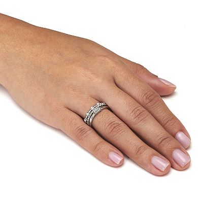 PalmBeach Jewelry 3-Piece Platinum Plated Crystal Stacked Band Set