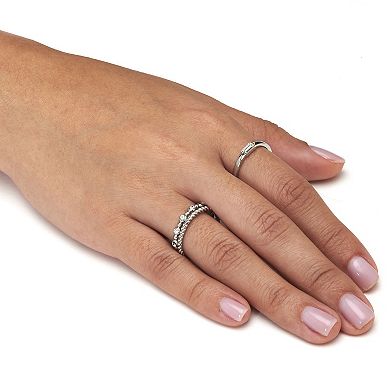 PalmBeach Jewelry 3-Piece Platinum Plated Crystal Stacked Band Set