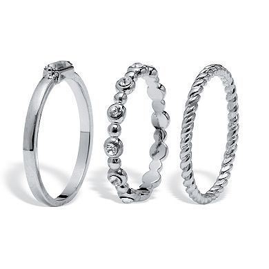 PalmBeach Jewelry 3-Piece Platinum Plated Crystal Stacked Band Set