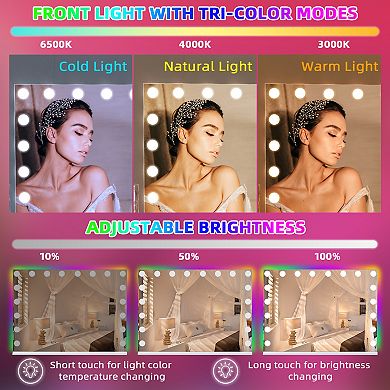 Vanitii Hollywood Mirror With Rgb Lights 18 Led Bulbs 31.50'' x 22.83'' Wall Mount White