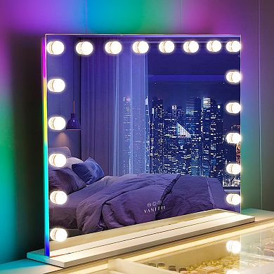 Vanitii Hollywood Mirror With Rgb Lights 18 Led Bulbs 31.50'' x 22.83'' Wall Mount White