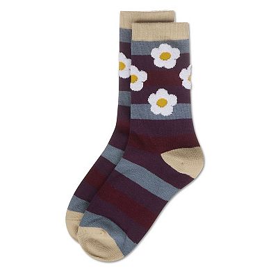 Women's Flower Pop Stripe Dimensional Crew Socks