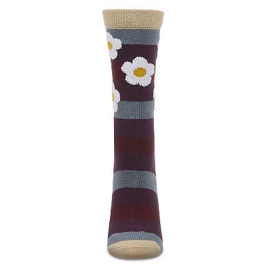 Women's Flower Pop Stripe Dimensional Crew Socks