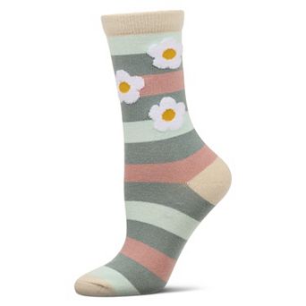 Women's Flower Pop Stripe Dimensional Crew Socks