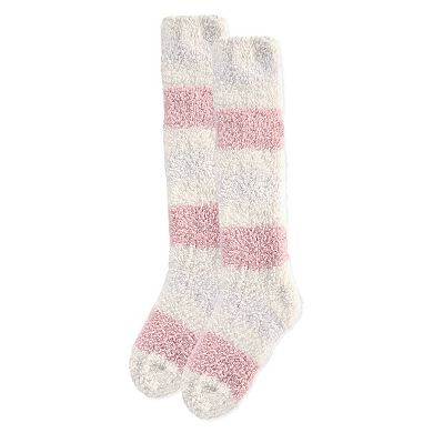 Women's Multi-stripe Teddy Bear Plush Knee High Socks