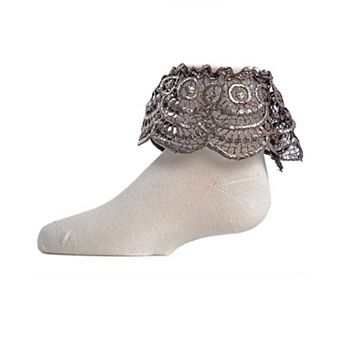 Metallic Scalloped Cotton Blend Anklet Socks