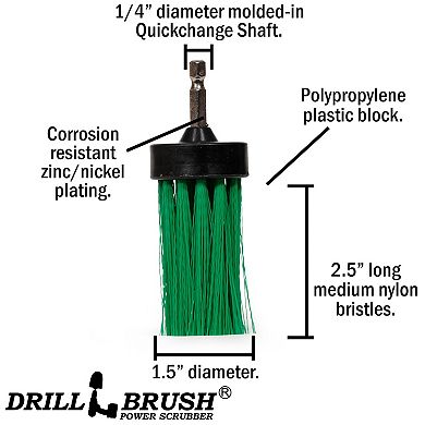 1in Green Brush - Medium Stiffness - Long Bristles - Kitchen Spot Cleaning