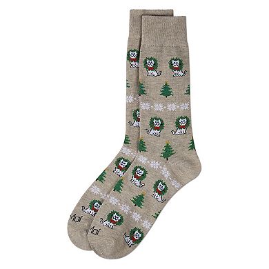 Men's Fairisle Cat Holiday Crew Socks