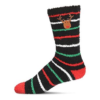 Men's Striped Reindeer Embroidery Cozy Crew Socks