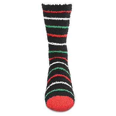 Men's Striped Reindeer Embroidery Cozy Crew Socks