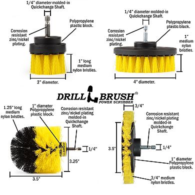 4 Pc Shower Cleaning Rotary Drill Brush Kit - Power Brush Scrubber For Bathroom - Grout Cleaning
