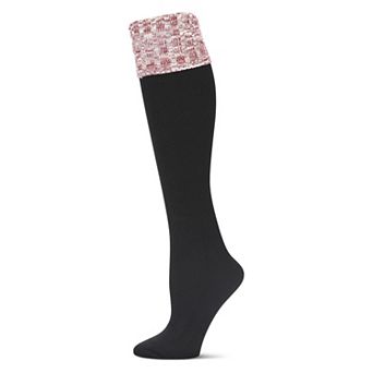Slub Rib Turn Cuff Fleece Knee High Socks
