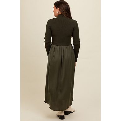 Maternity Knit Contrast Top Satin Midi Dress