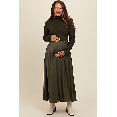 Maternity Knit Contrast Top Satin Midi Dress