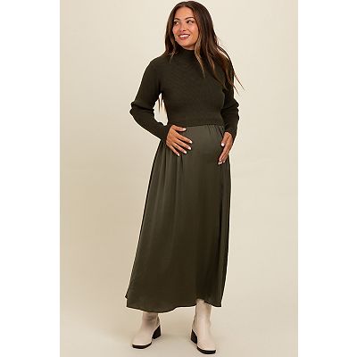 green maternity midi dress Green Satin Wrap Top Maternity Midi Dress  PinkBlush