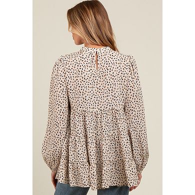 Maternity Animal Print Mock Neck Tiered Top