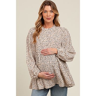 Maternity Animal Print Mock Neck Tiered Top