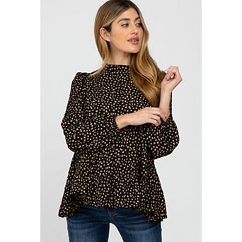 Maternity Animal Print Mock Neck Tiered Top