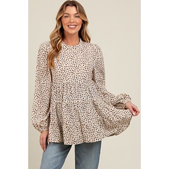 Maternity Animal Print Mock Neck Tiered Top