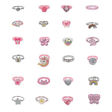 Elli by Capelli 24-Piece Ring Set with Unicorns & Rainbows in Flower Box