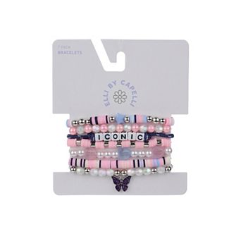 Elli by Capelli 7 pc Bracelet Set with Iconic Letter Beads, Stars, Hearts & Butterfly Charm