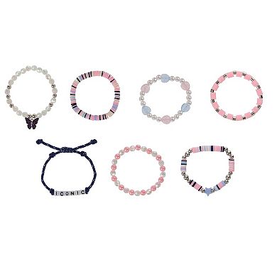 Elli by Capelli 7-Piece Bracelet Set with Iconic Letter Beads, Stars, Hearts & Butterfly Charm