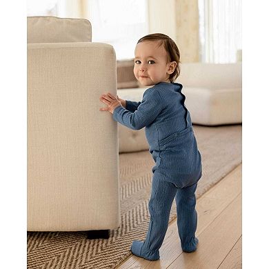 Baby and Toddler Solid Color Ribbed Cotton Blend Button-Down Footie