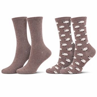2 Pair Women's Cashmere Blend Fine-Gauge Crew Socks